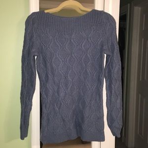 LOFT blue scoop neck cable knit sweater